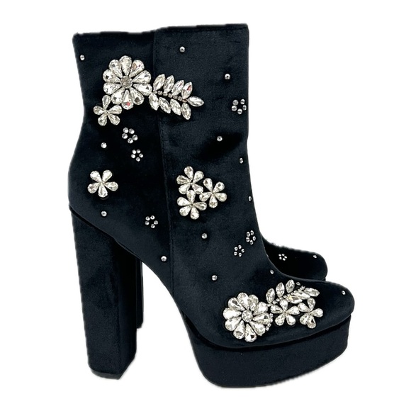 NEW - Express Rhinestone Embellished Platform Heeled Ankle Boots - Size 6 - Picture 6 of 12